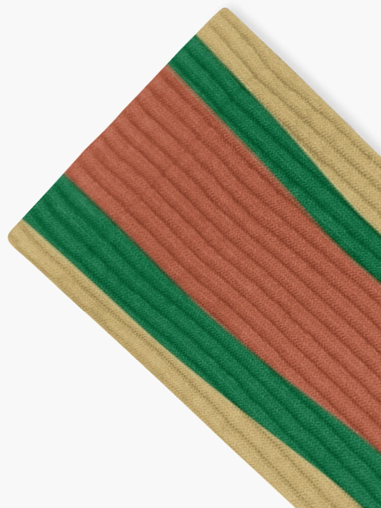 Stripes © Unisex Socks - Forest Green, Terra Cotta, Warm Beige Socks