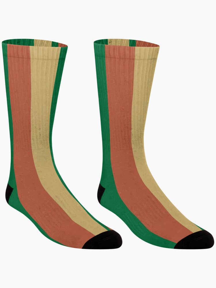 Stripes © Unisex Socks - Forest Green, Terra Cotta, Warm Beige Socks