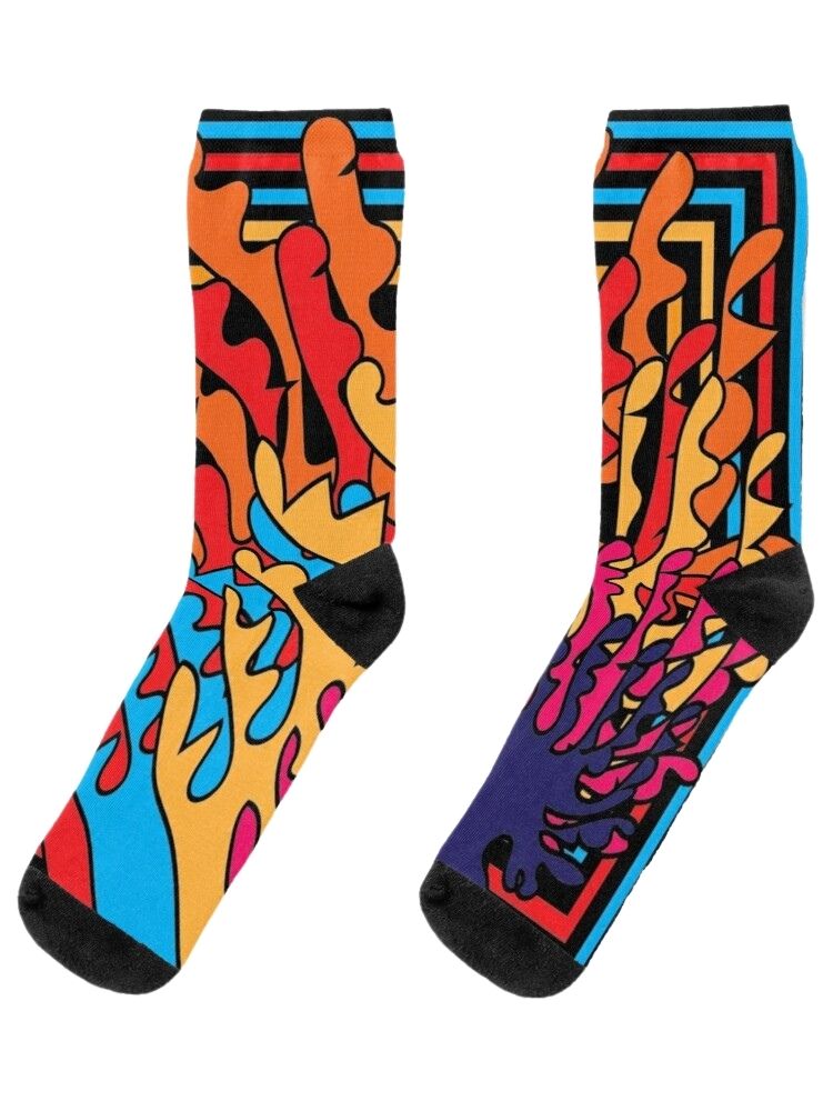 skcreations llc, socks, unisex socks, original art socks, original design, wildfire, black designer